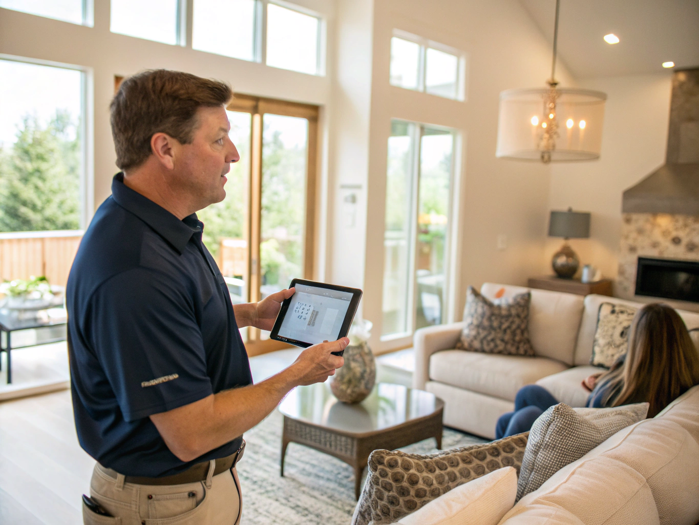 Ed Dring discussing real estate strategy with a homeowner in a bright living room