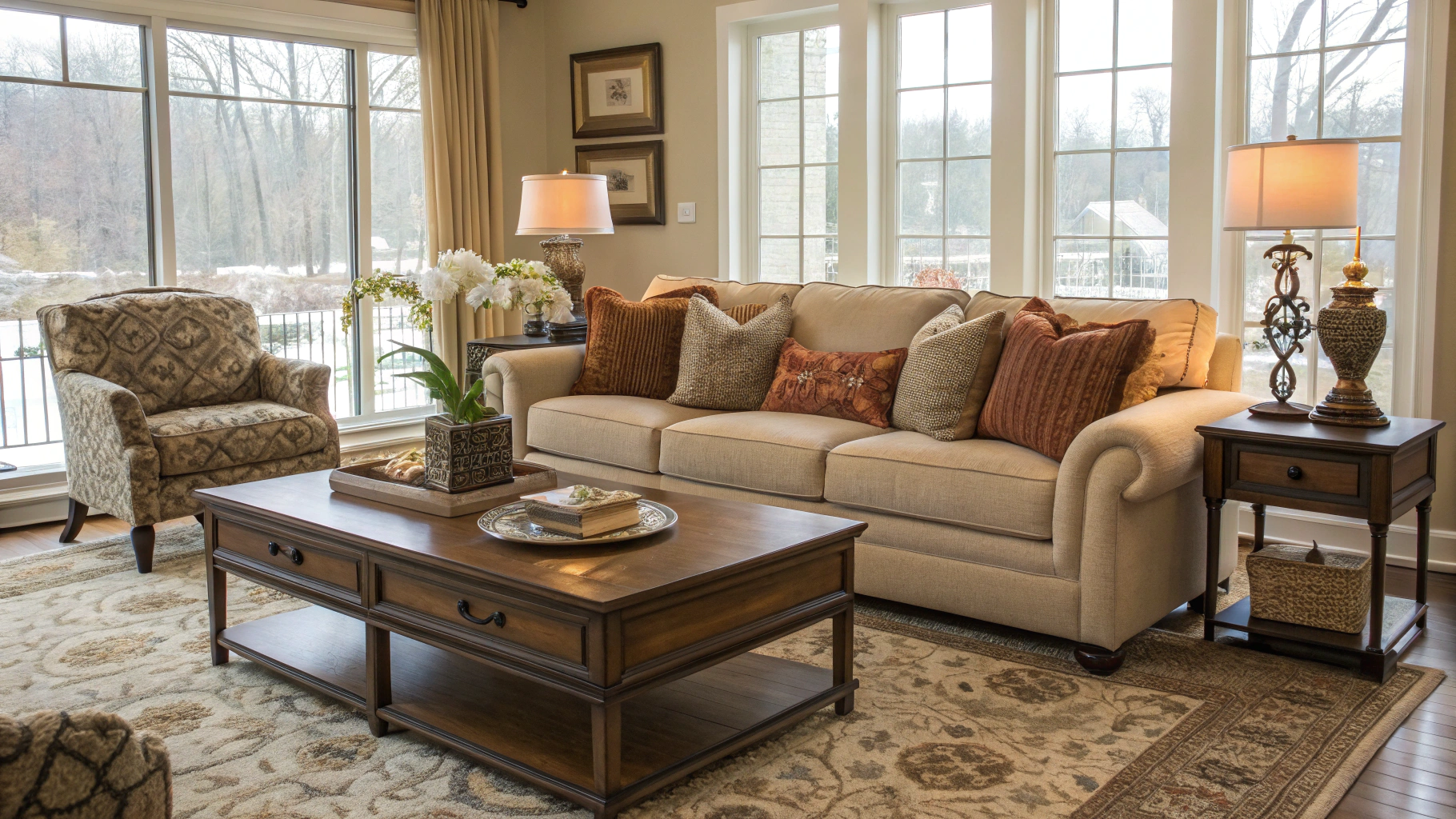 Edward Dring consulting with a homeowner in a bright, modern Elgin living room