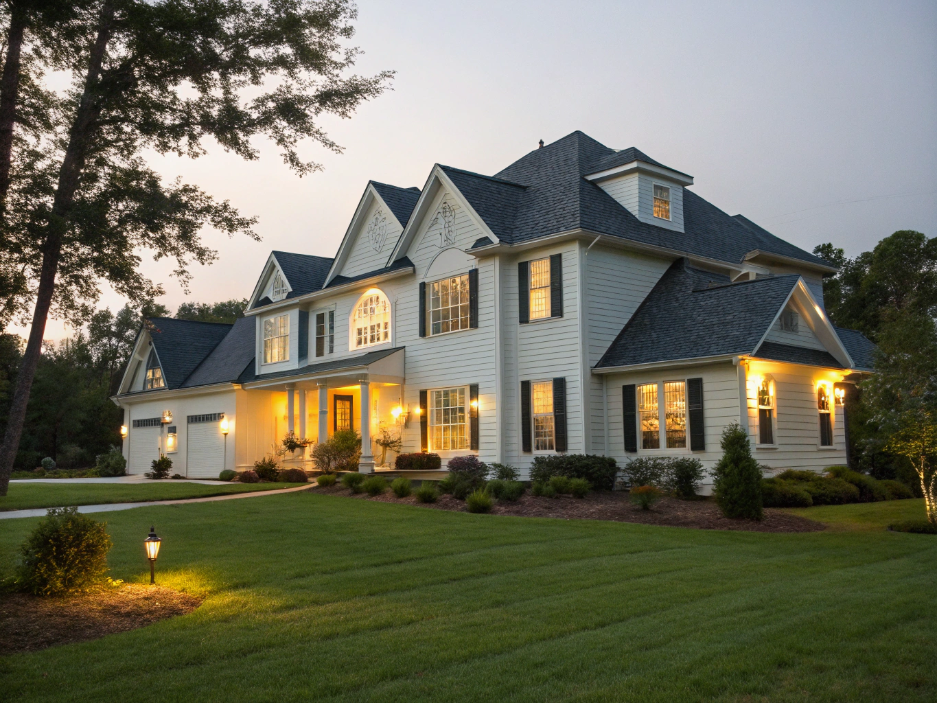 Beautiful residential home in Elgin, Illinois, during a golden hour sunset